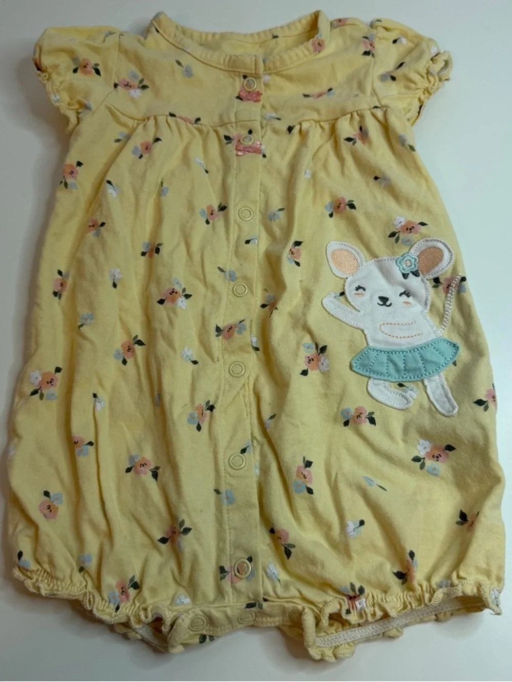 Carter's Yellow Floral Bunny Applique One-Piece